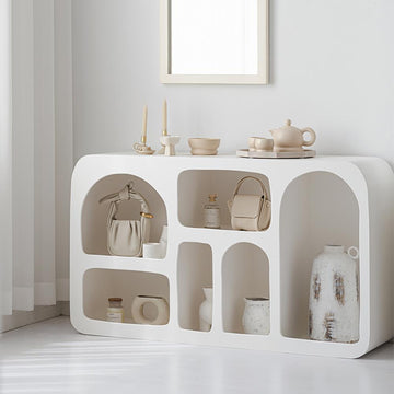 47.2" Art Deco Storage Console Table White Arched Shelves Entryway Cabinet